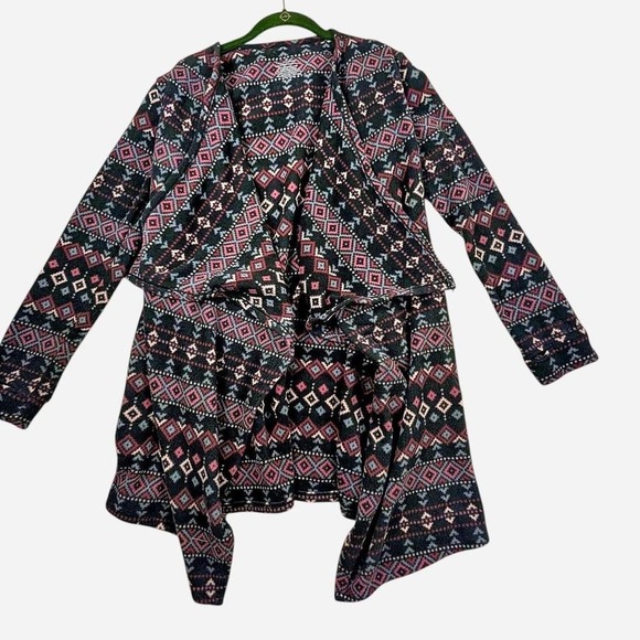 Cuddl Duds Jackets & Blazers - Cuddl Duds long sleeve drape-front fleece jacket navy blue with pink Aztec print